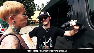 BUMS BUS - The tattooed German Lady Kinky Make fun of has hot sex in traffic